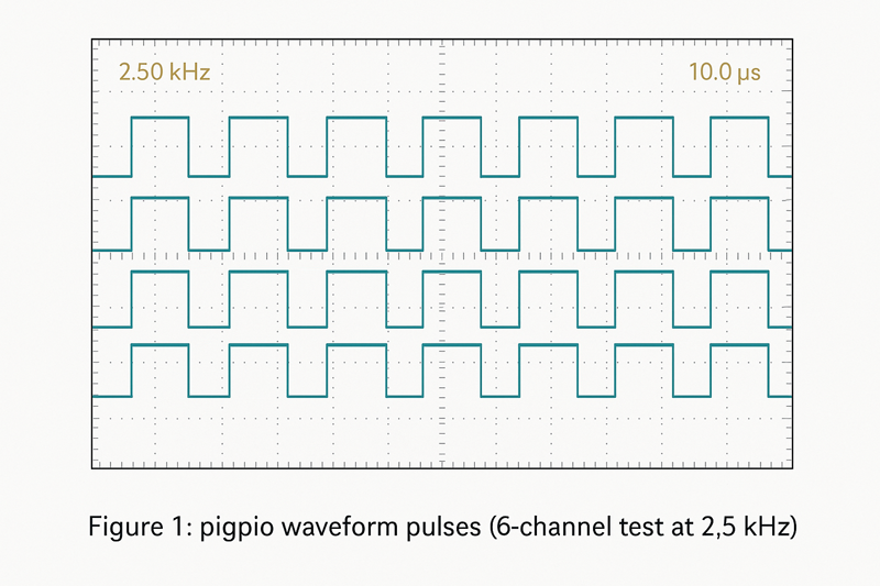 Oscilloscope waveform of Pi-generated step pulses