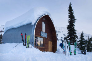 Wendy Thompson Hut in winter Marriott Basin, Coast Mountains British Columbia