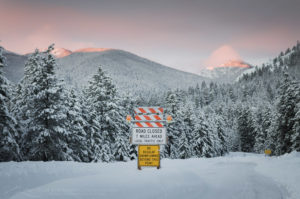 North Cascades Highway winter road closure near Mazama, Washington