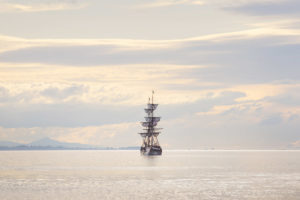 Lady Washington at sail in Semiahmoo Bay, Washington.