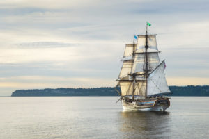 Lady Washington at sail in Semiahmoo Bay, Washington.