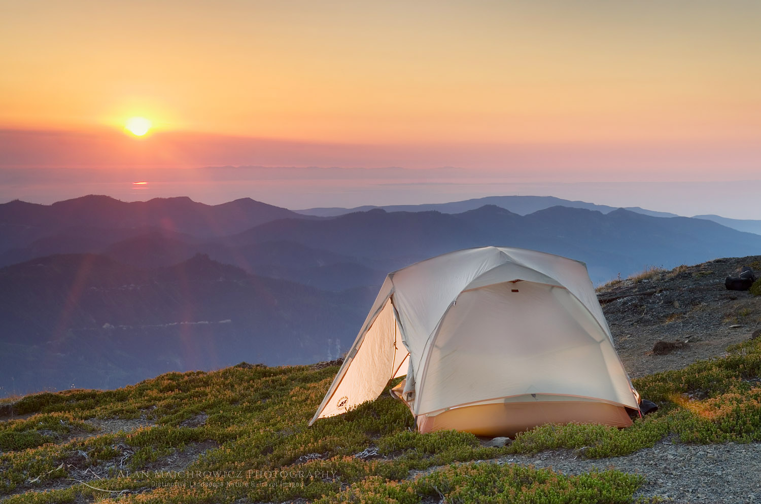 Sunset on backcountry campsite on Skyline Divide, Mount Baker Wilderness, North Cascades Washington #49926