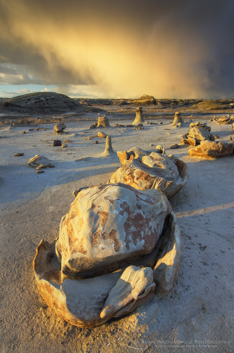 Approaching storm at the "Egg Factory" sandstone formations, Bisti Badlands, Bisti/De-Na-Zin Wilderness, New Mexico #57392