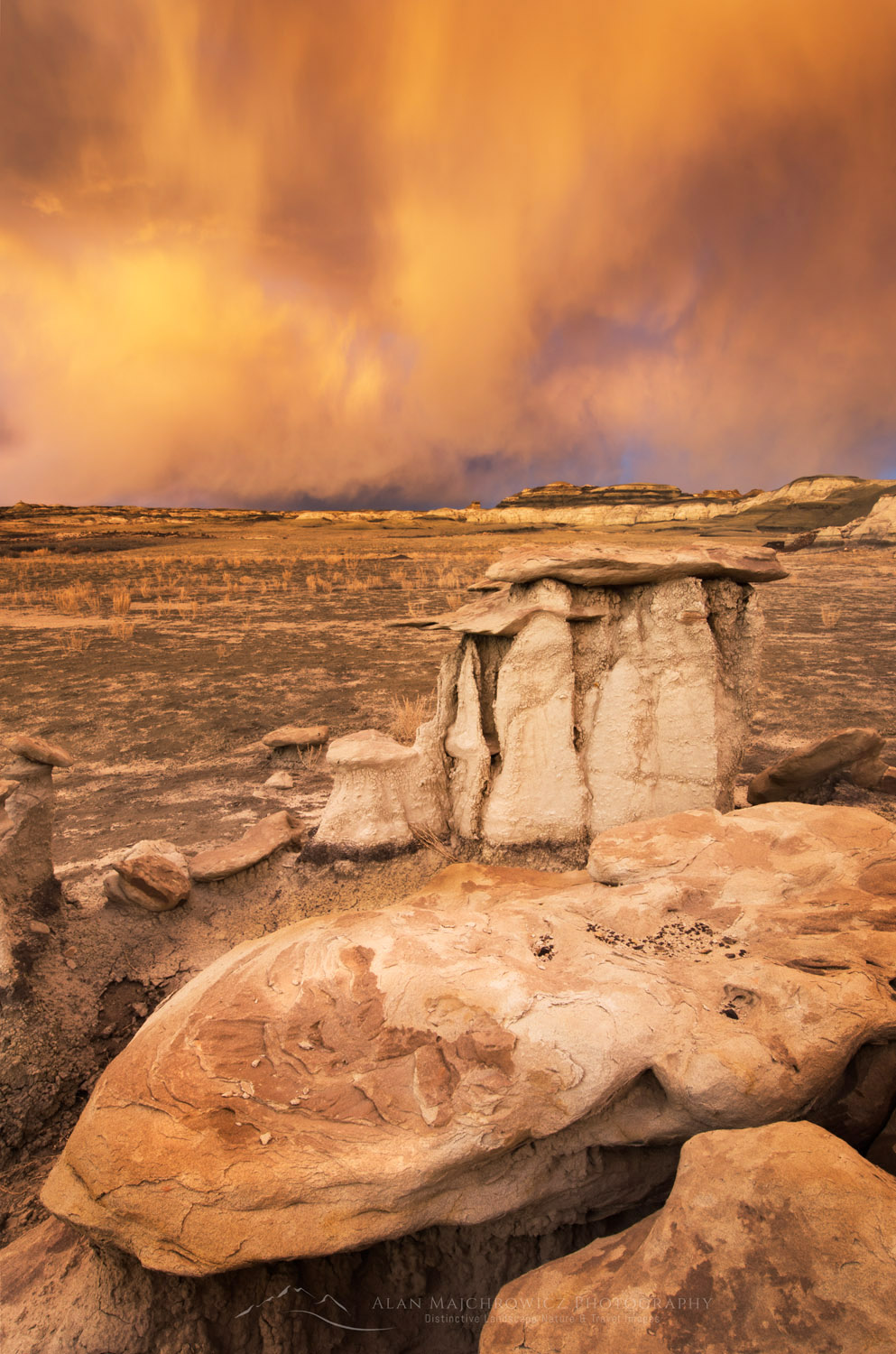 Sunset storm and hoodoos at Bisti Badlands, Bisti/De-Na-Zin Wilderness, New Mexico #57418