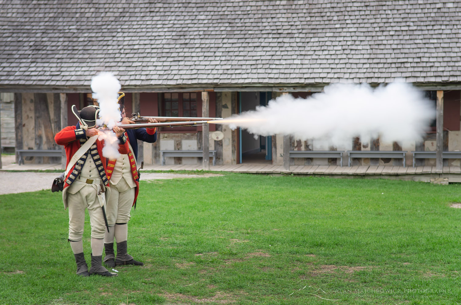 Musket firing demonstration. Colonial Michilimackinac, Mackinaw City Michigan #63705