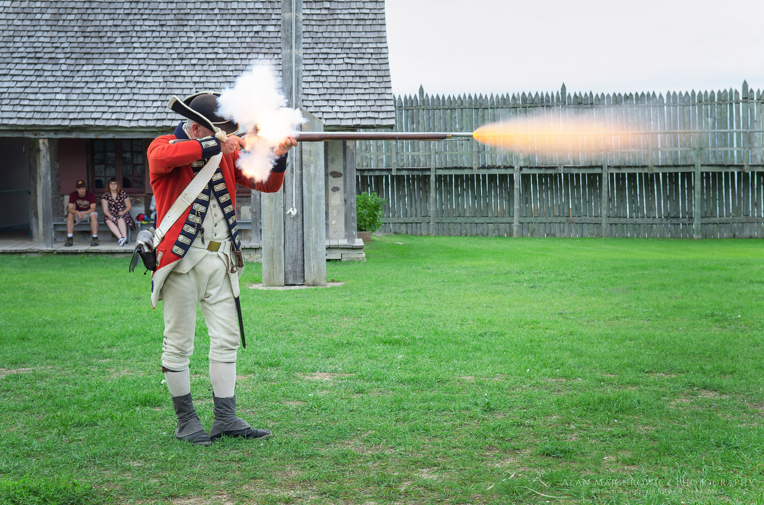 Musket firing demonstration. Colonial Michilimackinac, Mackinaw City Michigan #6372