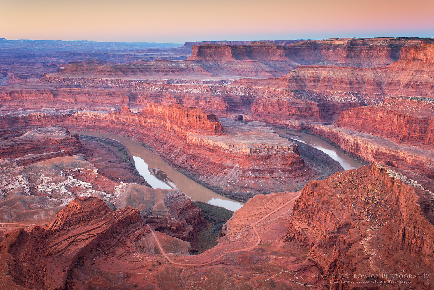 View of the Colorado River from overlook at Dead Horse Point State Park Utah at dusk #40242