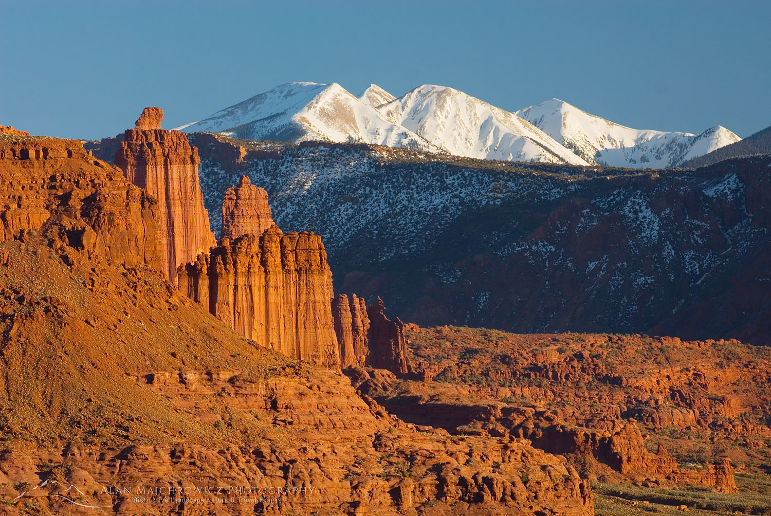 Fisher Towers and the snowcapped La Sal Mountains near Moab Utah #40849
