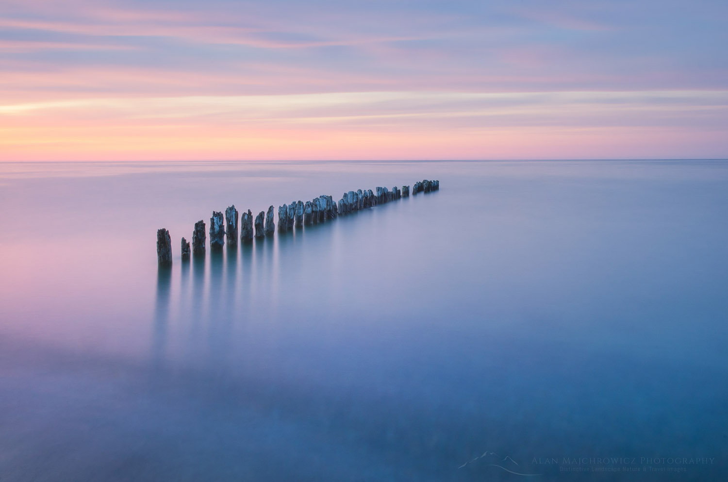 Twilight over Lake Superior seen from beach at Whitefish Point Upper Peninsula Michigan #63803