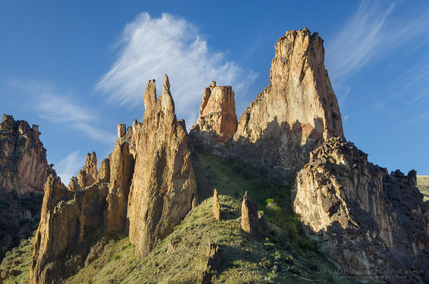 Spires and rock formations made of volcanic tuff in Leslie Gulch in the Owyhee Uplands of SE Oregon #48003