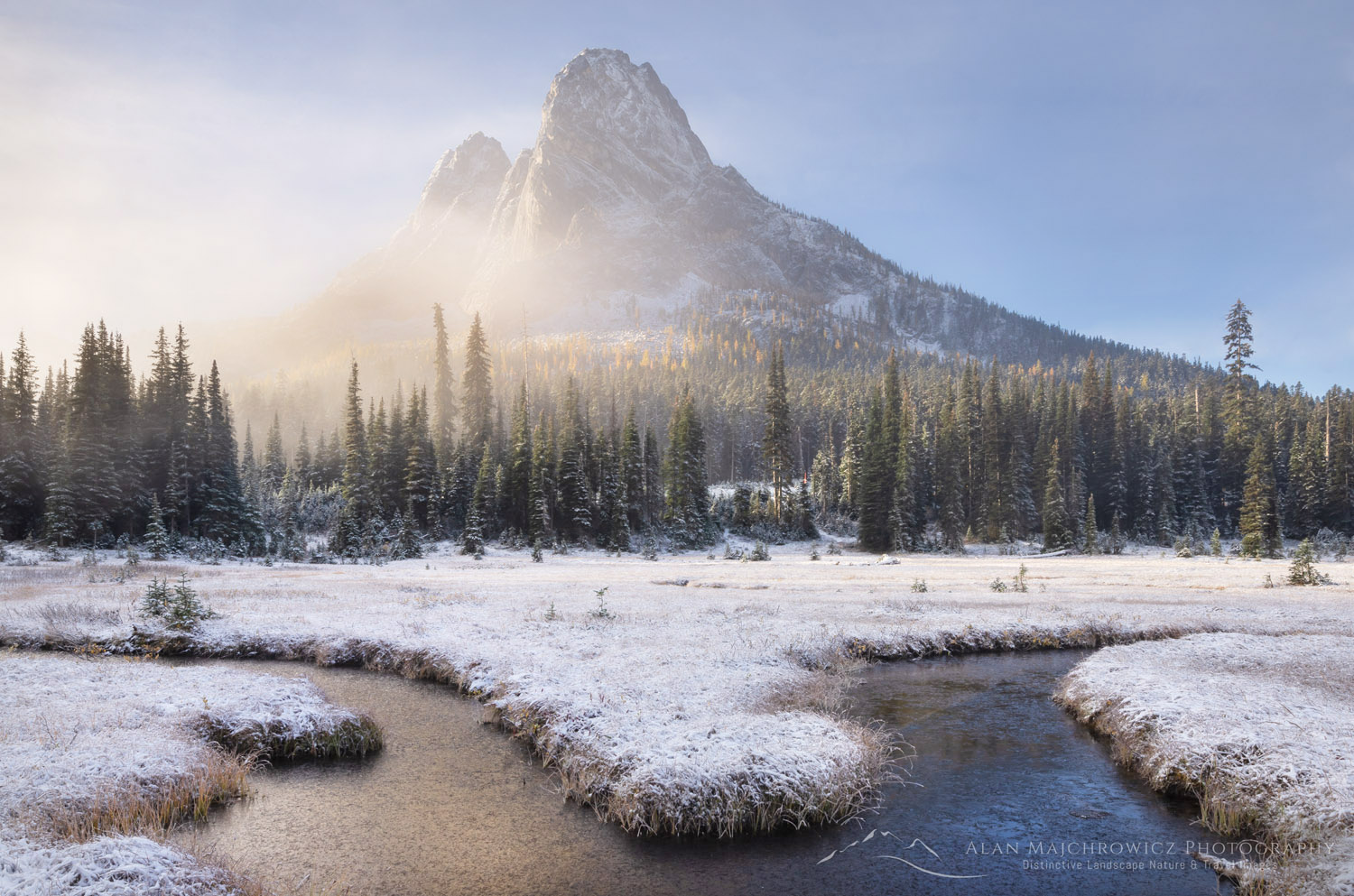 Fresh autumn snow on Liberty Bell Mountain and meadows of Washington Pass. North Cascades, Washington #64475