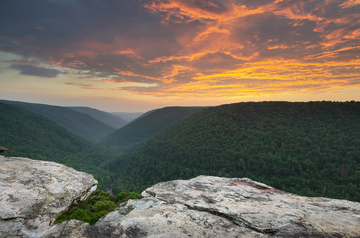 Clouds glowing in twilight afterglow. Lindy Point Overlook, Blackwater Falls West Virginia #63444