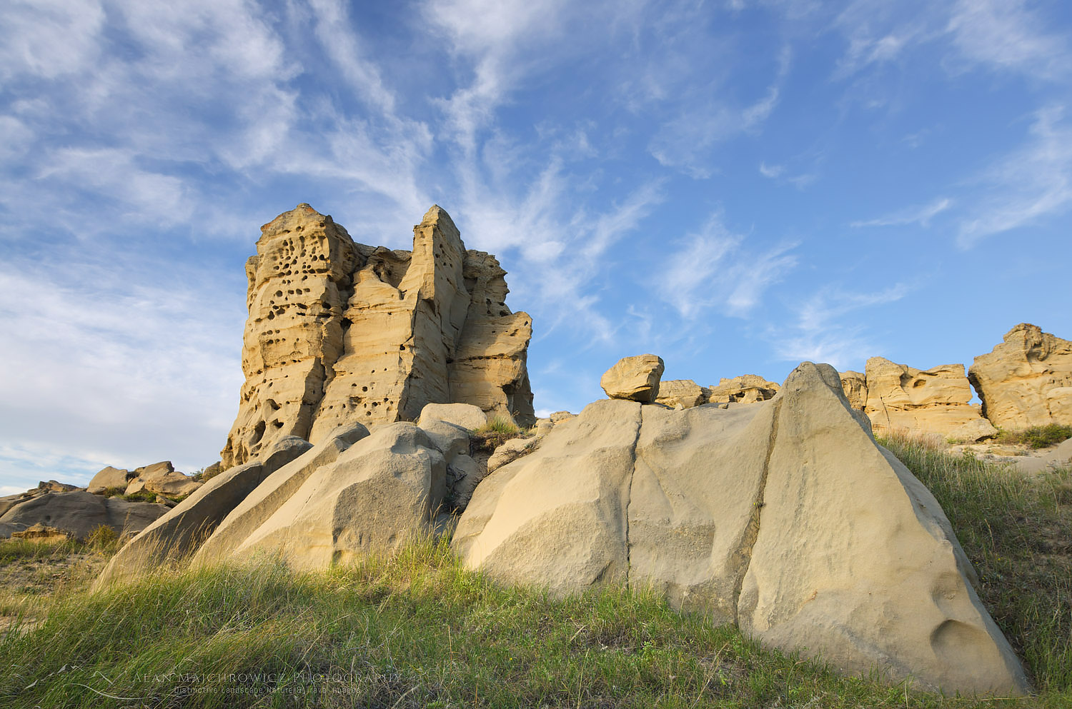 Sandstone pillars or "hoodoos" rising from the prairie of SE Montana #58375