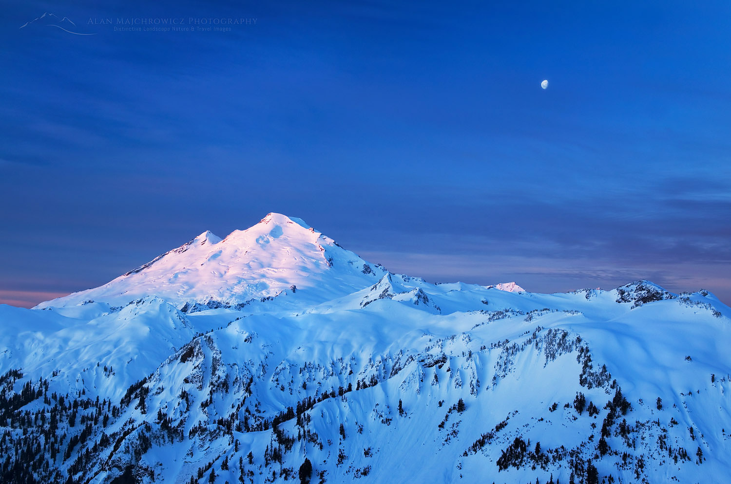 Moon over Mount Baker in winter, North Cascades Washington #47028