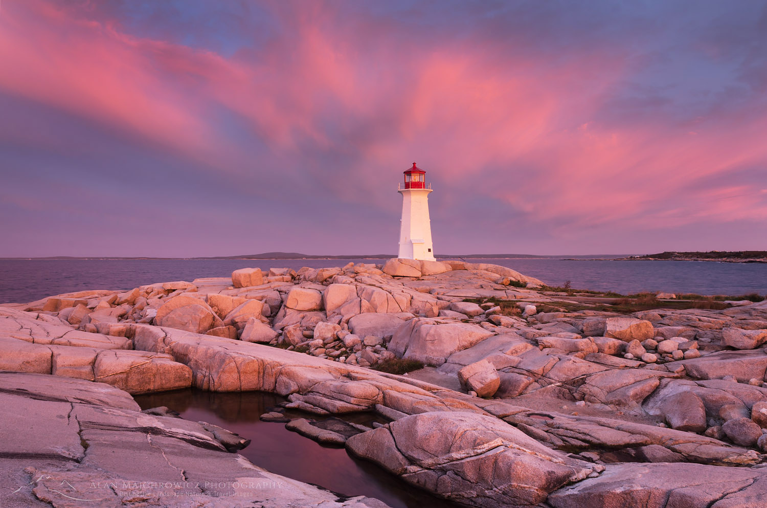 Dramatic sunrise at Peggy's Cove Lighthouse heralds in approaching storm, Nova Scotia #58903
