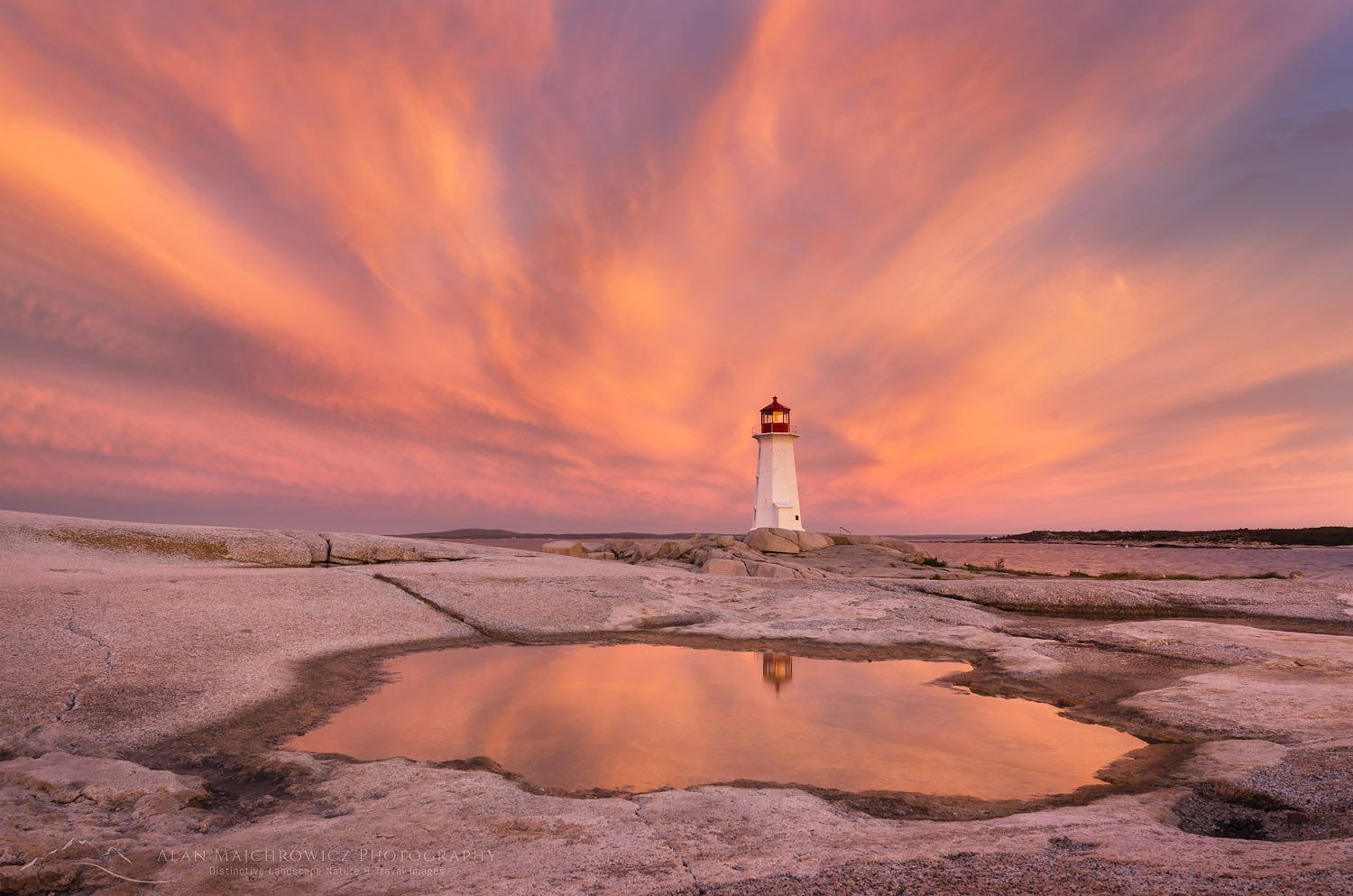 Sunrise at Peggy's Cove Lighthouse heralds in approaching storm, Nova Scotia #58914