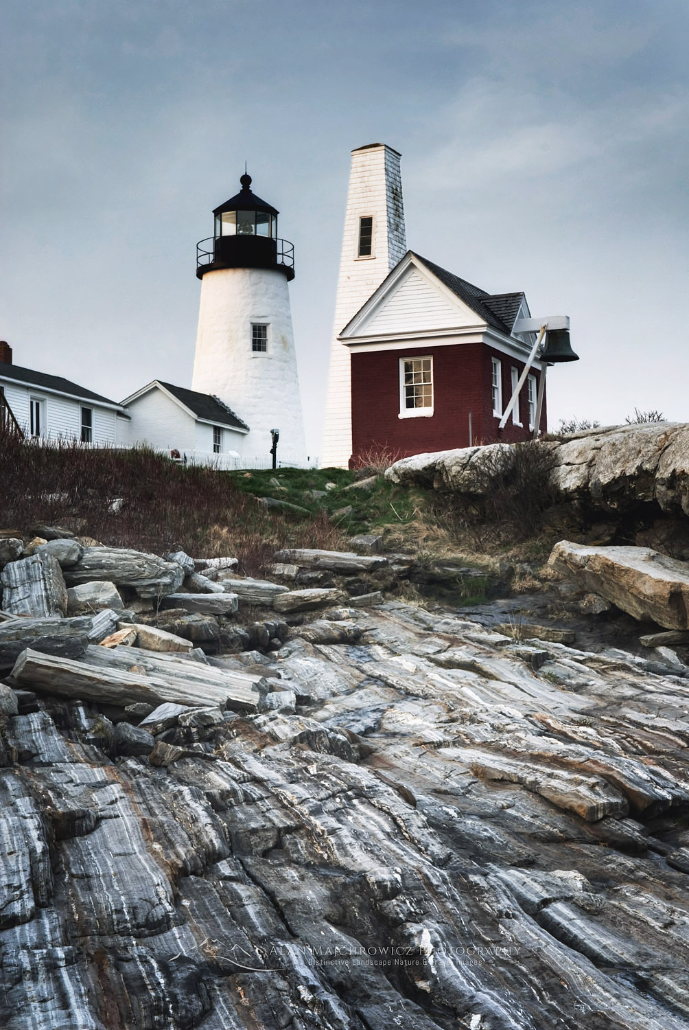 Pemaquid Point Lighthouse on striated metamorphic rocks of Pemaquid Point, Bristol Maine #22621