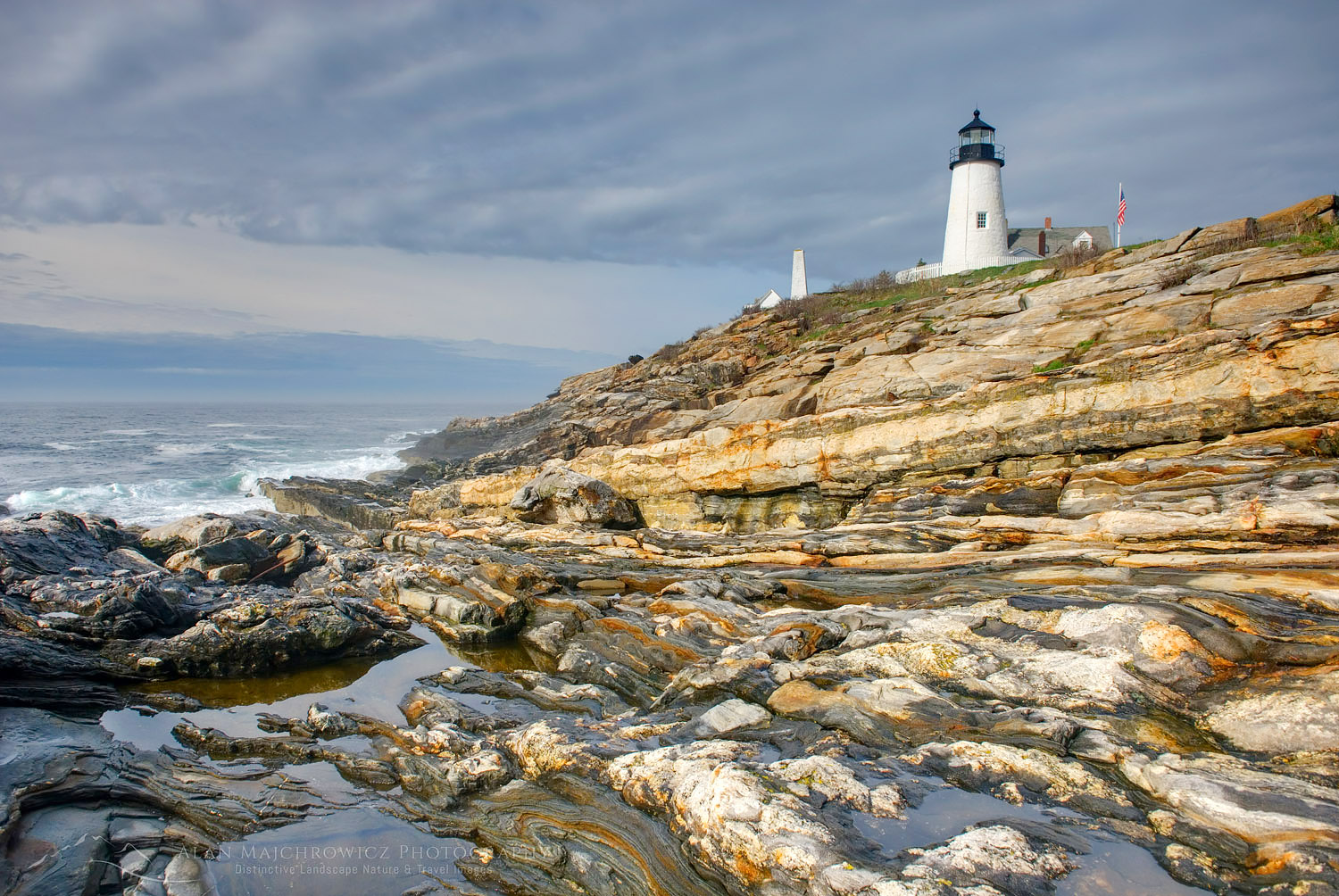 Pemaquid Point Lighthouse on striated metamorphic rocks of Pemaquid Point, Bristol Maine #22754