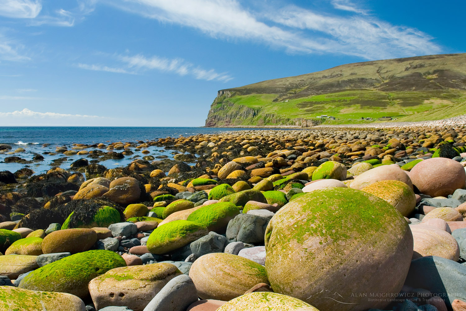 Giant rounded cobblestones lining the beach at Rackwick Isle of Hoy, Orkney Islands Scotland #12646