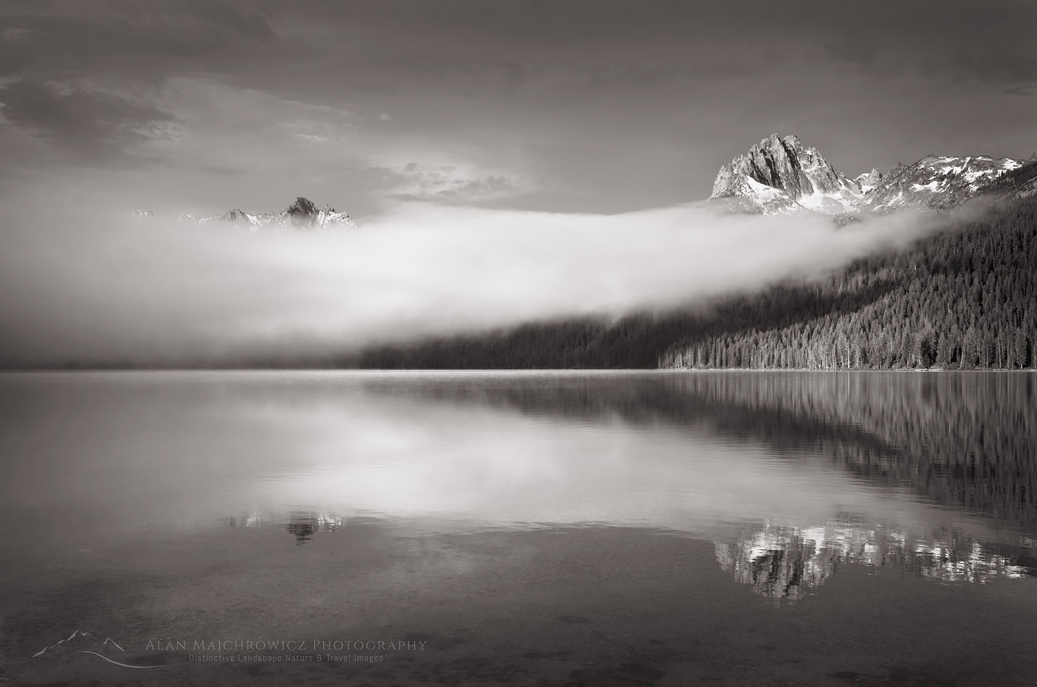 Mount Heyburn on a foggy morning at Redfish Lake, Sawtooth National Recreation Area Idaho #56216bw