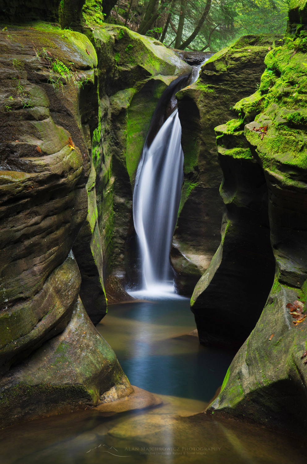 Robinson Falls, also known as Corkscrew Falls, carves through a small gorge of Black Hand Sandstone. Boch Hollow State Nature Preserve. Hocking Hills Ohio #63305