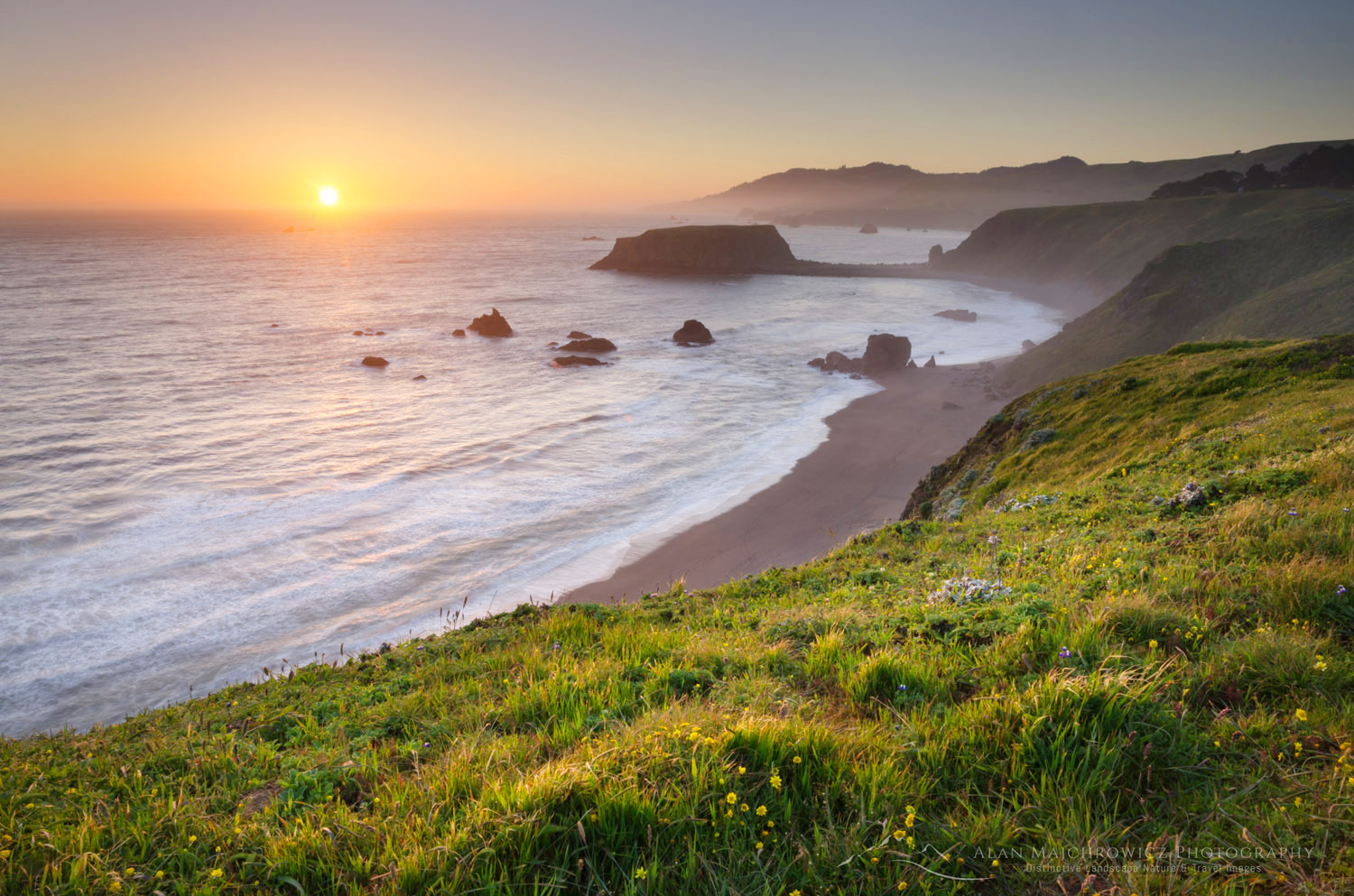 Sunset view of surf beaches and Goat Rock from rugged cliffs and bluffs of Sonoma Coast State Park, California #60300
