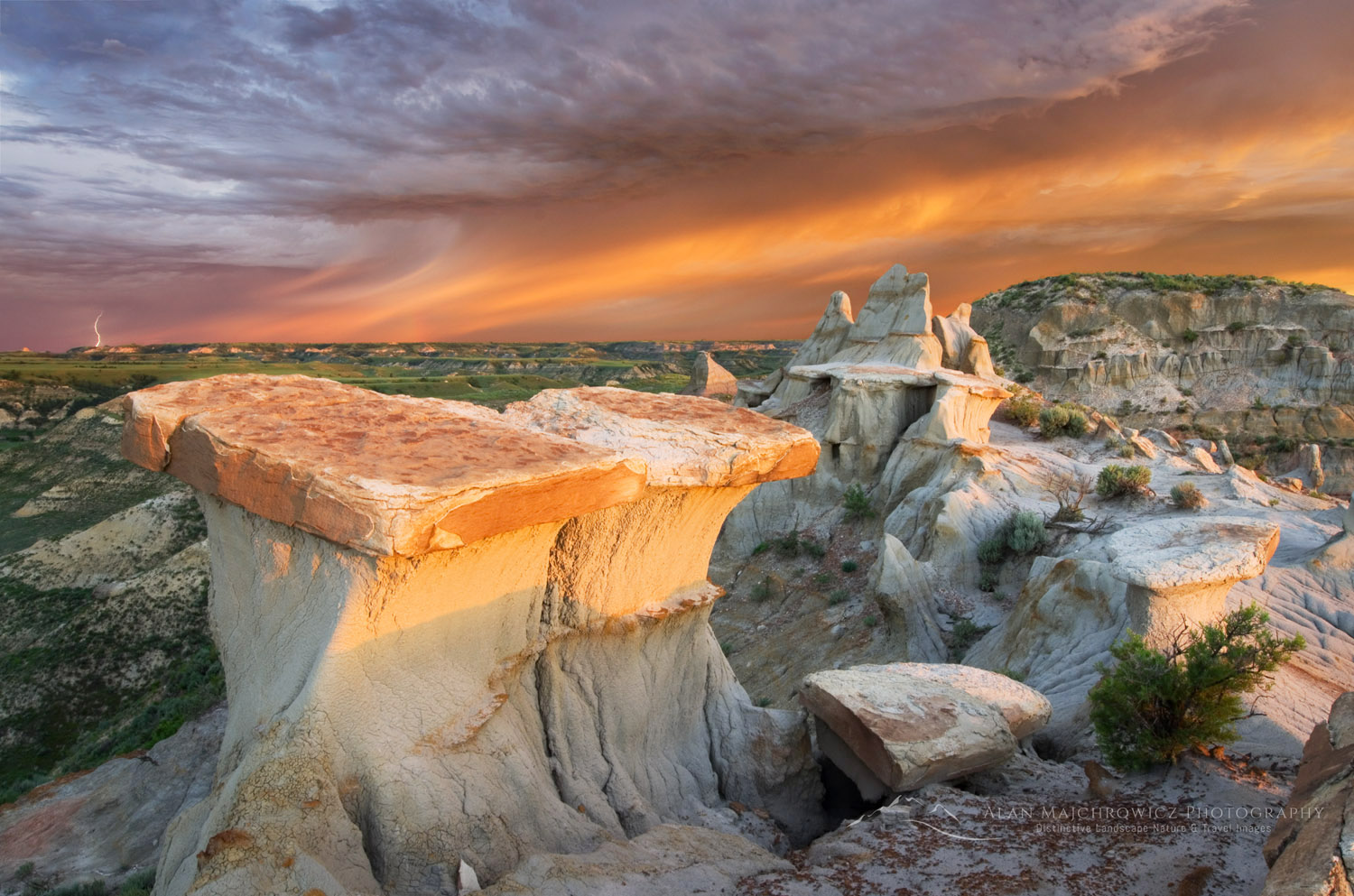 Clearing storm at sunrise over badlands sandstone formations, Theodore Roosevelt National Park, North Dakota #52476