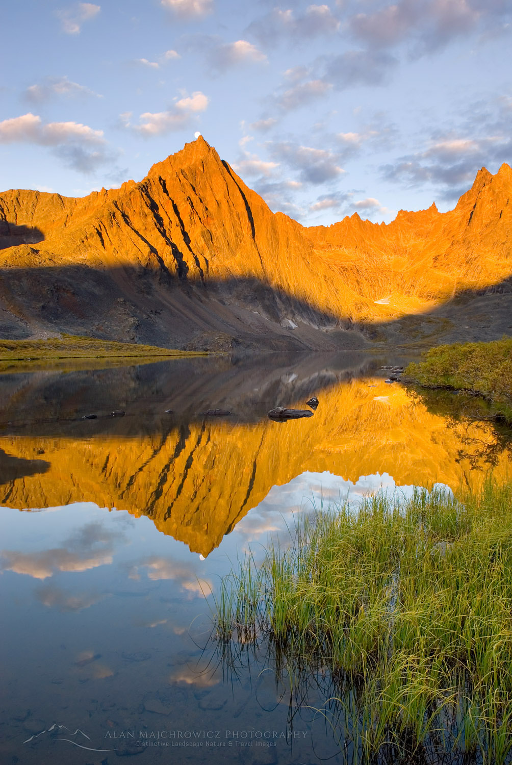Peaks of the Tombstone Range reflected in Grizzly Lake, Tombstone territorial Park Yukon Canada #15155