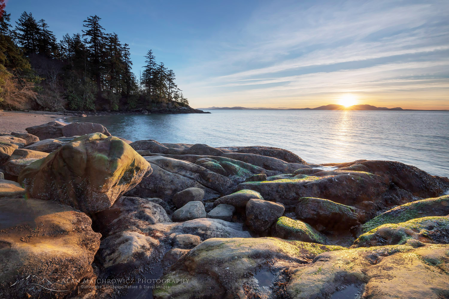 Sunset at Wildcat Cove, looking out to Samish Bay and the San Juan Islands, Larrabee State Park Washington #64680