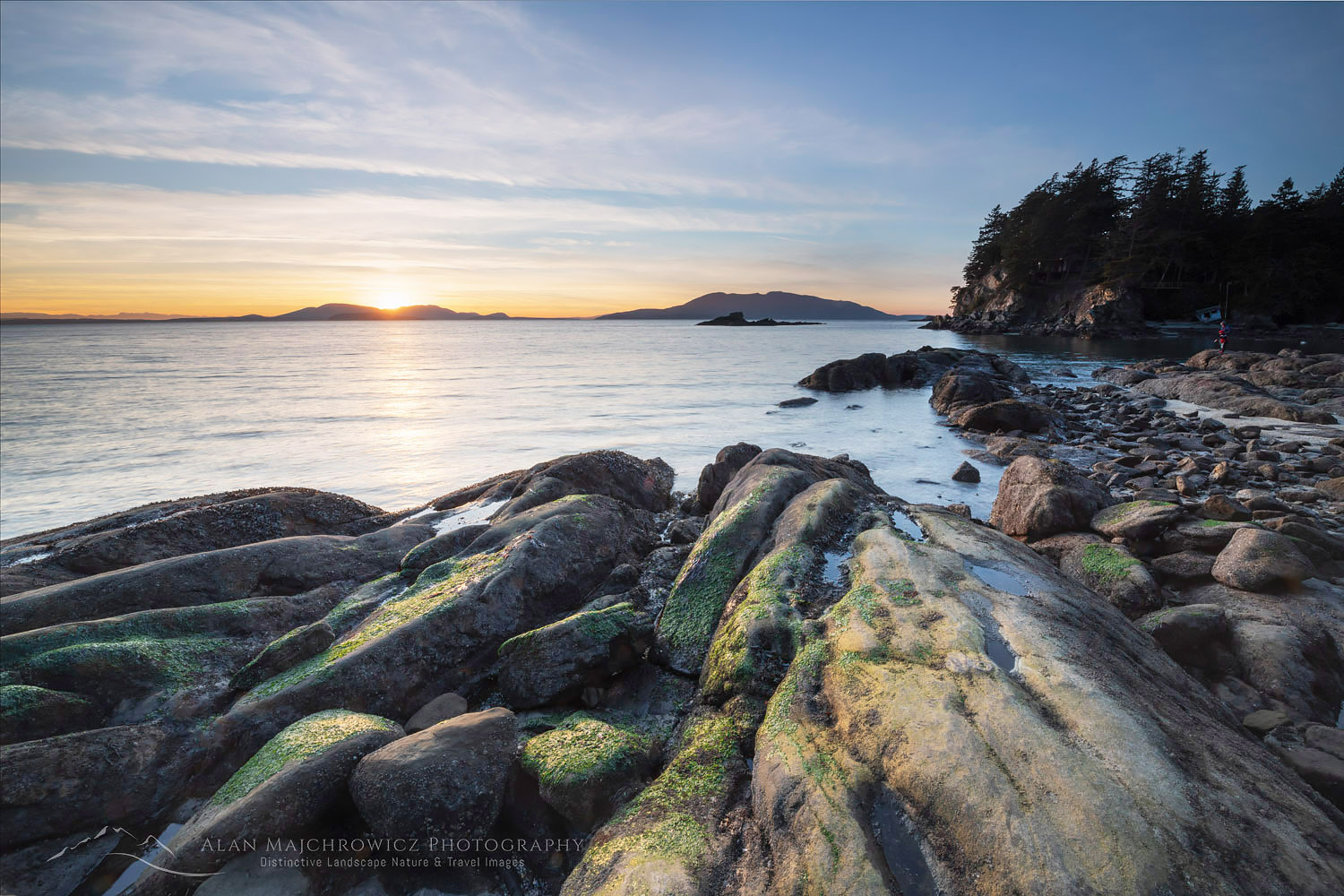 Sunset at Wildcat Cove, looking out to Samish Bay and the San Juan Islands, Larrabee State Park Washington #64687