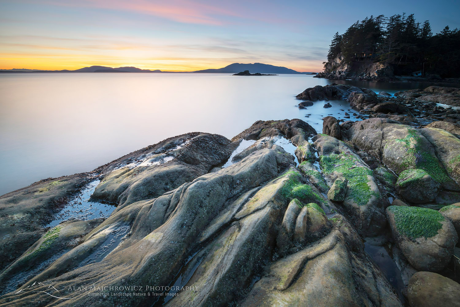 Twilight at Wildcat Cove, looking out to Samish Bay and the San Juan Islands, Larrabee State Park Washington #64695