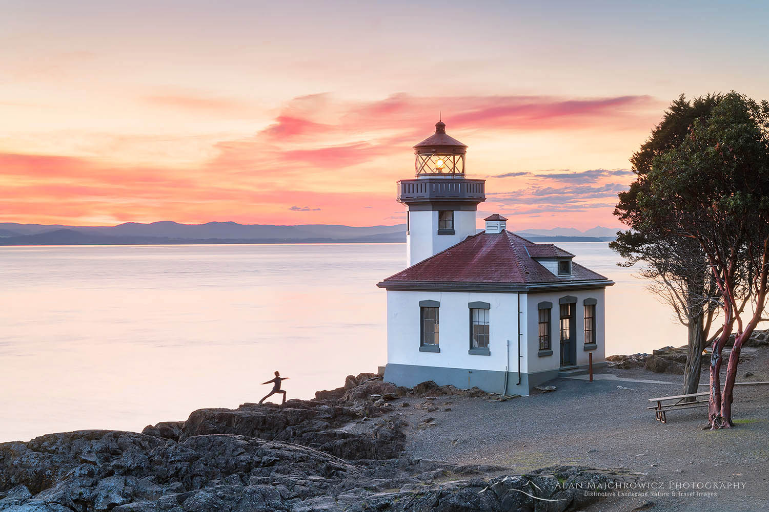 Lime Kiln Lighthouse at sunset, Lime Kiln Point State Park, San Juan Island, Washington #64955