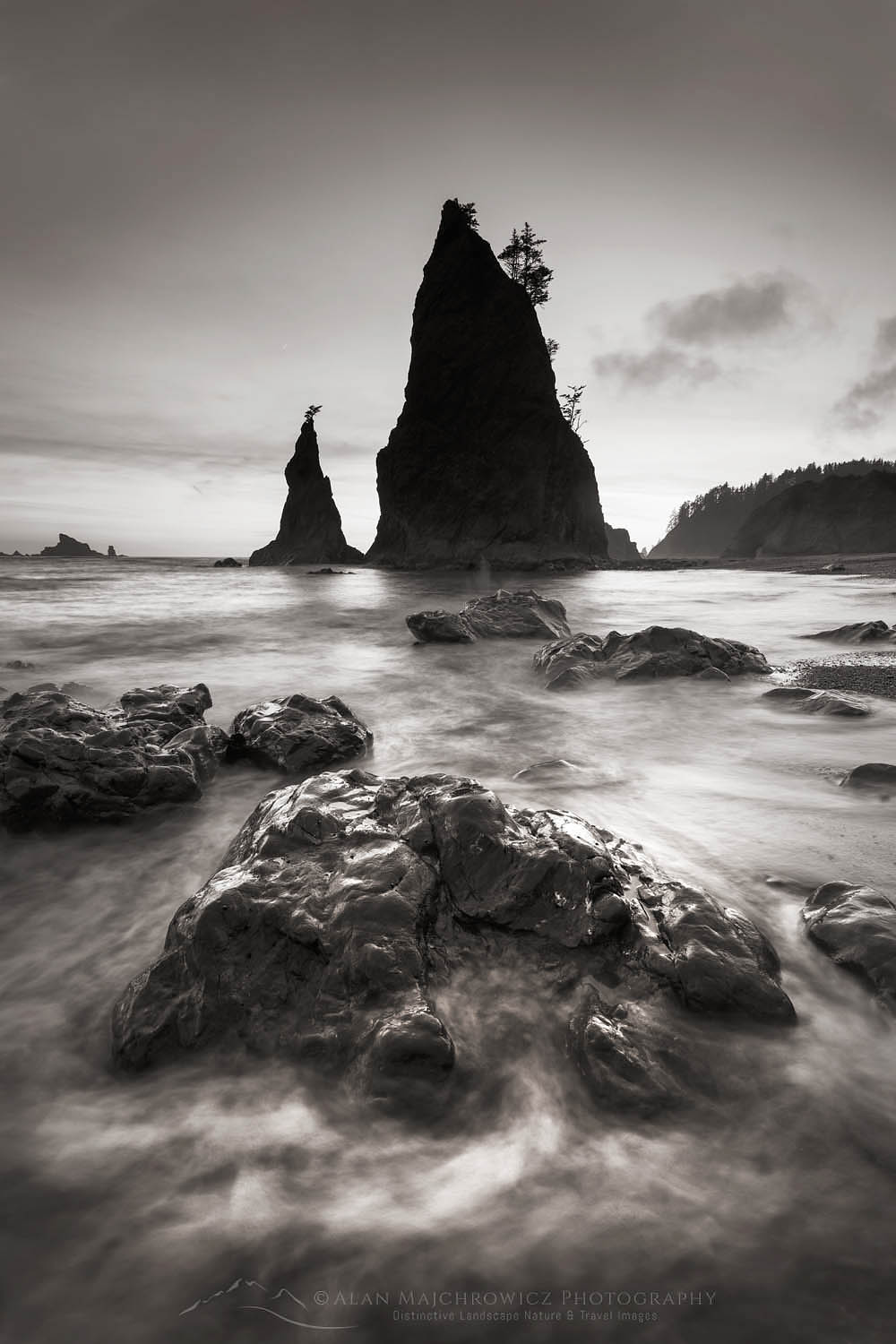 Split Rock on Rialto Beach during twilight or blue hour, Olympic National Park #65347bw