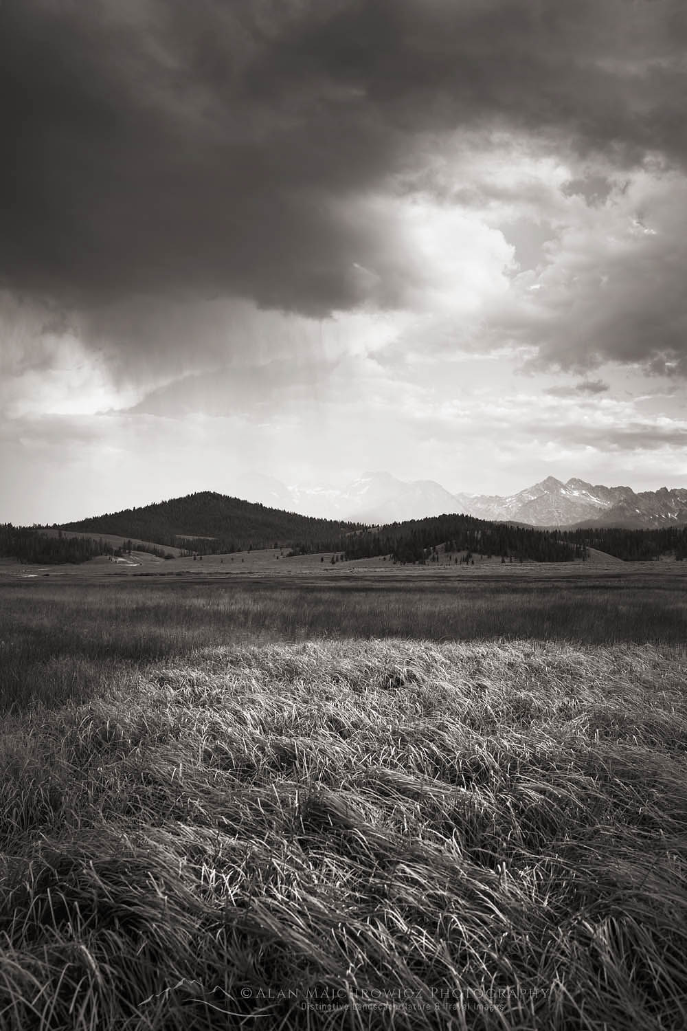 Evening storm over meadows of Stanley Basin. Sawtooth Mountains Idaho #65825bw