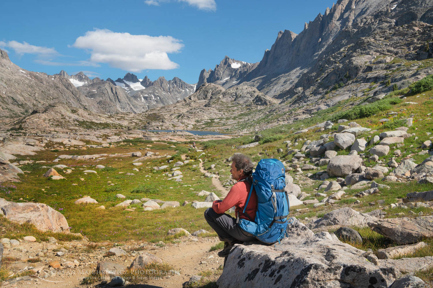 Backpacker on Titcomb Basin Trail Wind River Range Wyoming