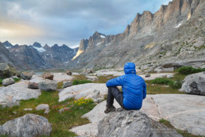 Hiker in Titcomb Basin Wind River Range Wyoming