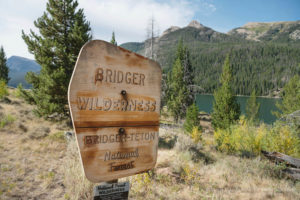 Bridger Wilderness boundary sign on Green River Lakes Trail, Wind River range Wyoming