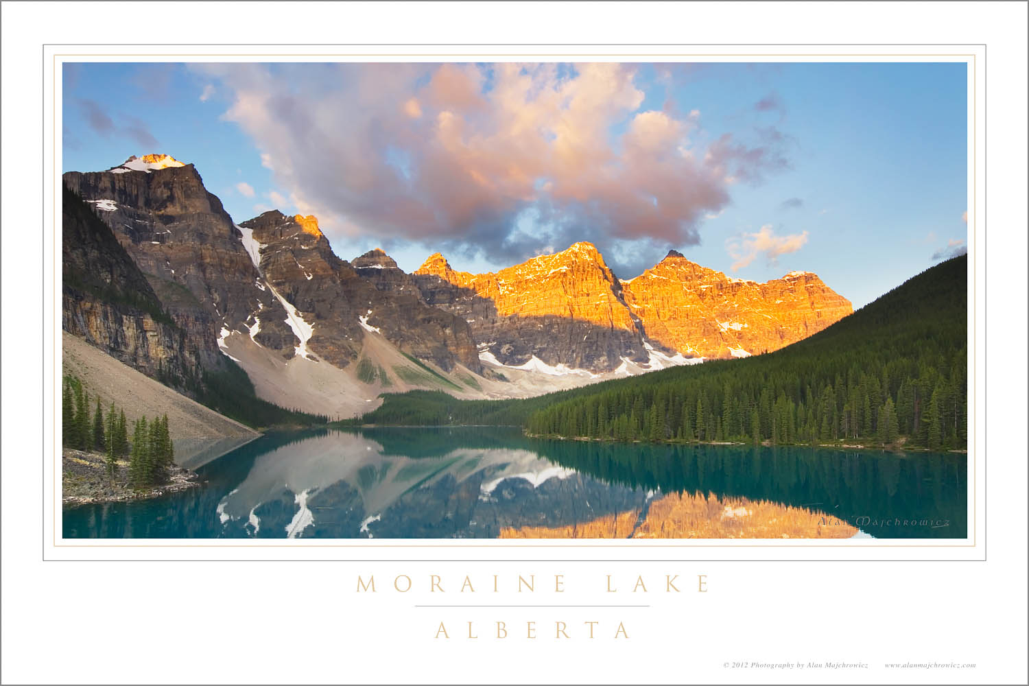 Sunrise over Moraine Lake and Wenkchemna Peaks, Banff National Park Alberta Canada