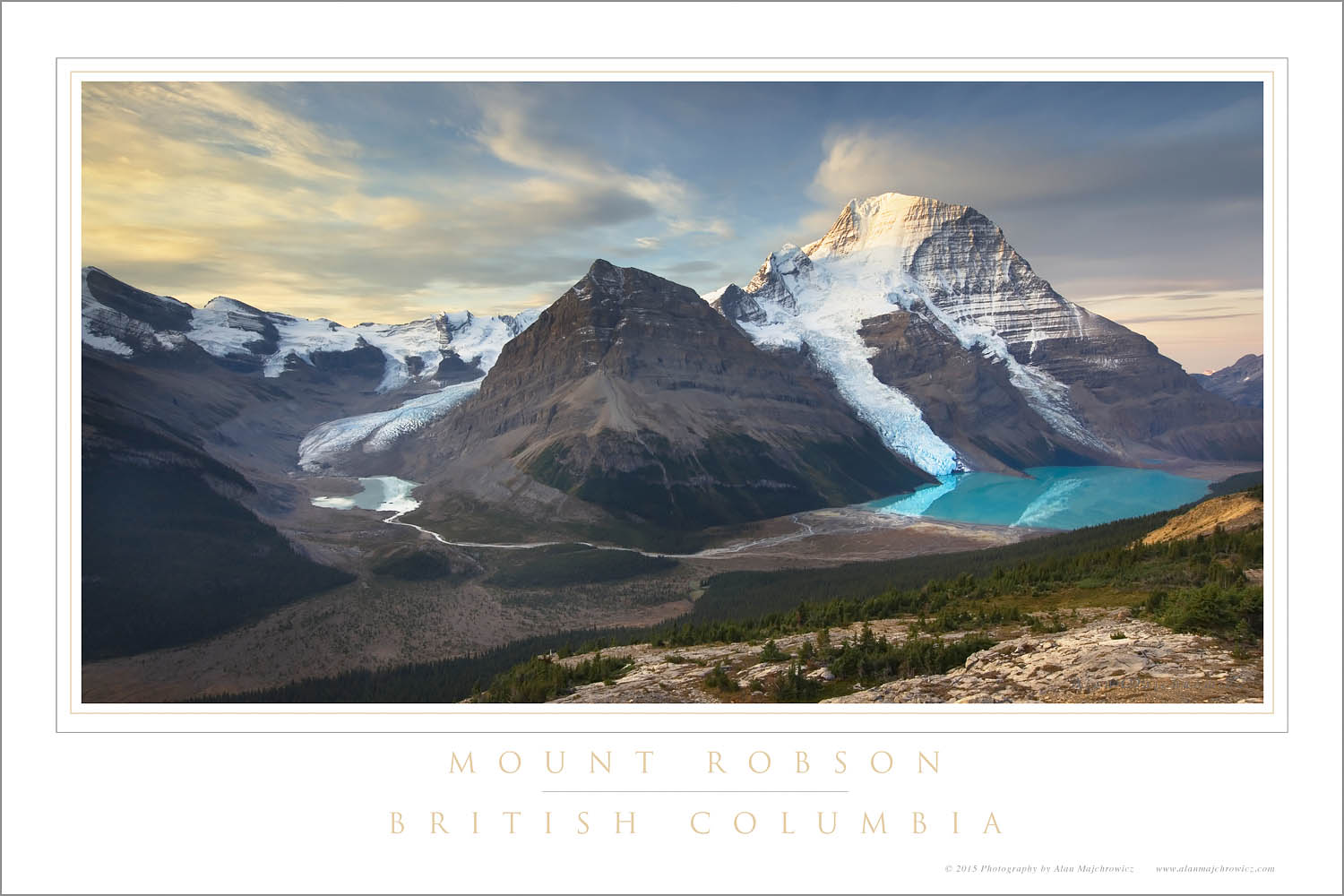 Mount Robson, highest mountain in the Canadian Rockies, elevation 3,954 m (12,972 ft), seen from Mumm Basin, Mount Robson Provincial Park British Columbia