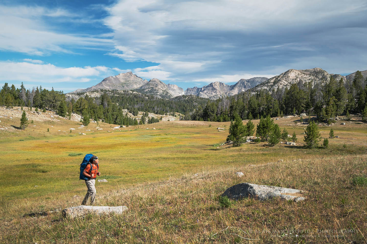 Backpacker on the Fremont Trail. Bridger Wilderness, Wind River Range Wyoming #66330