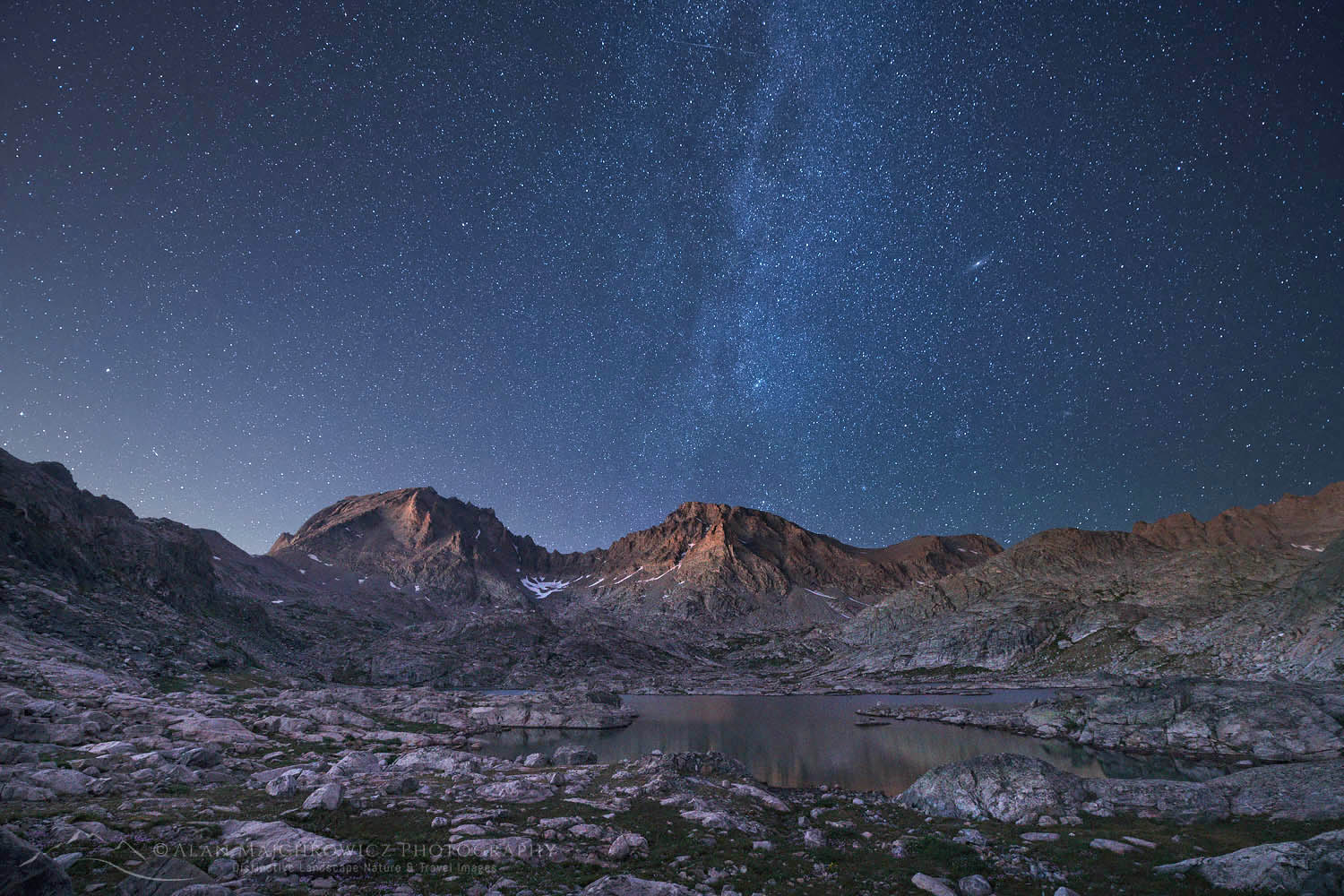 Milky Way over Indian Basin, Fremont and Jackson Peaks are in the distance, Bridger Wilderness, Wind River Range Wyoming #66950