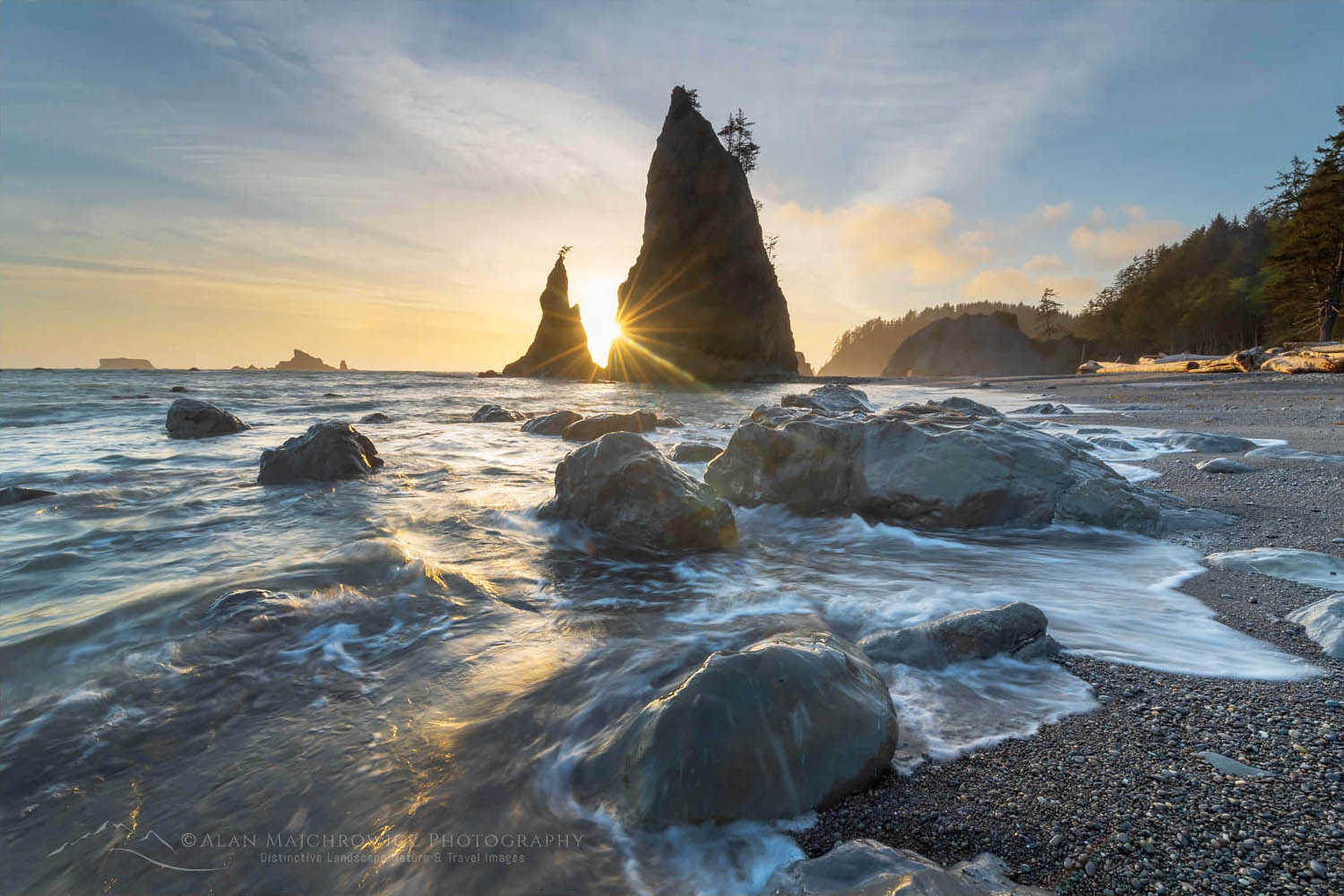 Setting sun behind Split Rock on Rialto Beach, Olympic National Park Thank You For Your Support