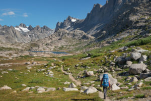 Backpacker on Titcomb Basin Trail Wind River Range Wyoming