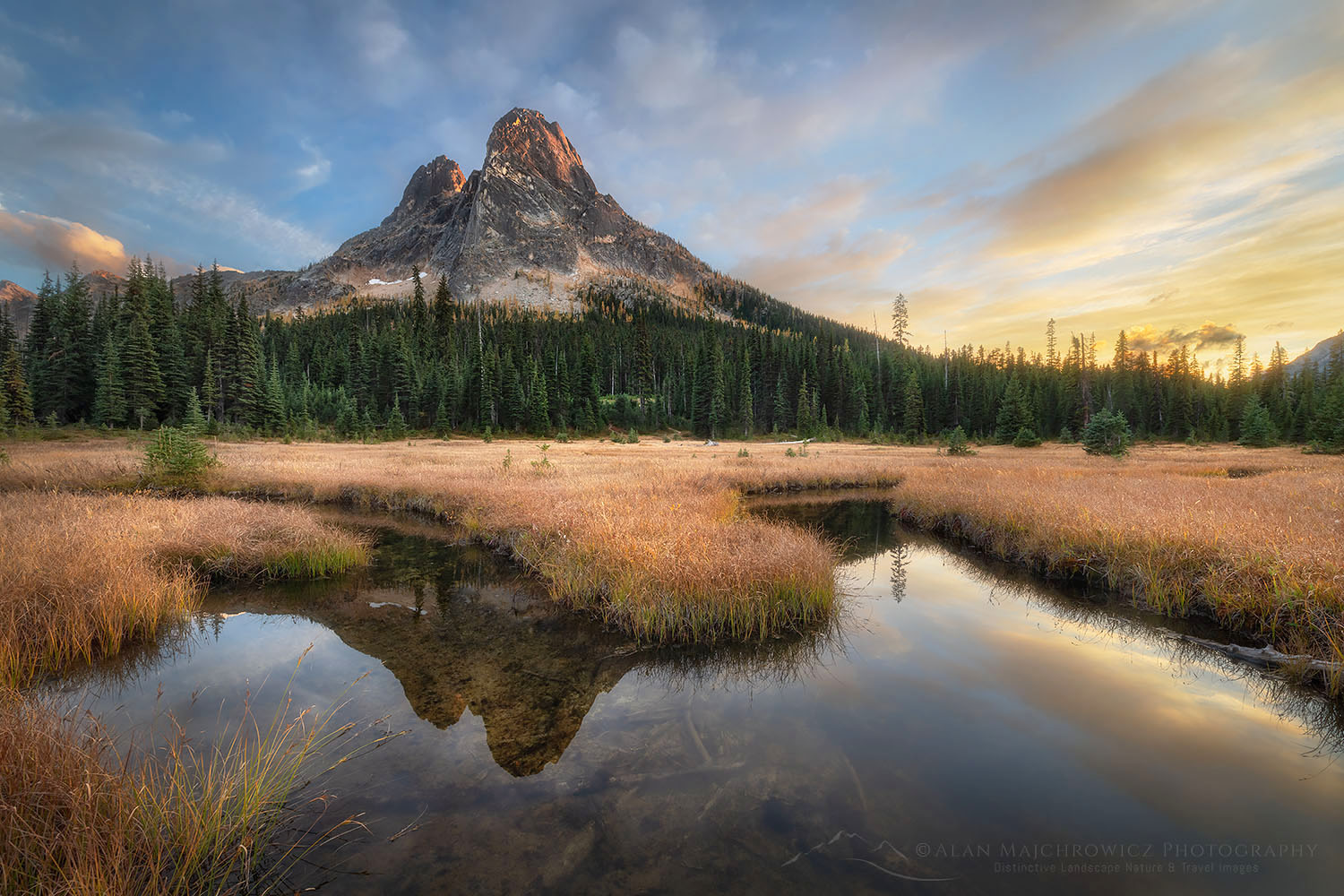 Liberty Bell Mountain reflected in headwaters of State Creek at Washington Pass. North Cascades Washington #70526or