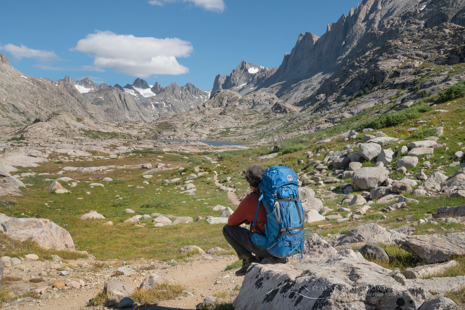 Backpacker on Titcomb Basin Trail Wind River Range Rocky Mountains Wyoming