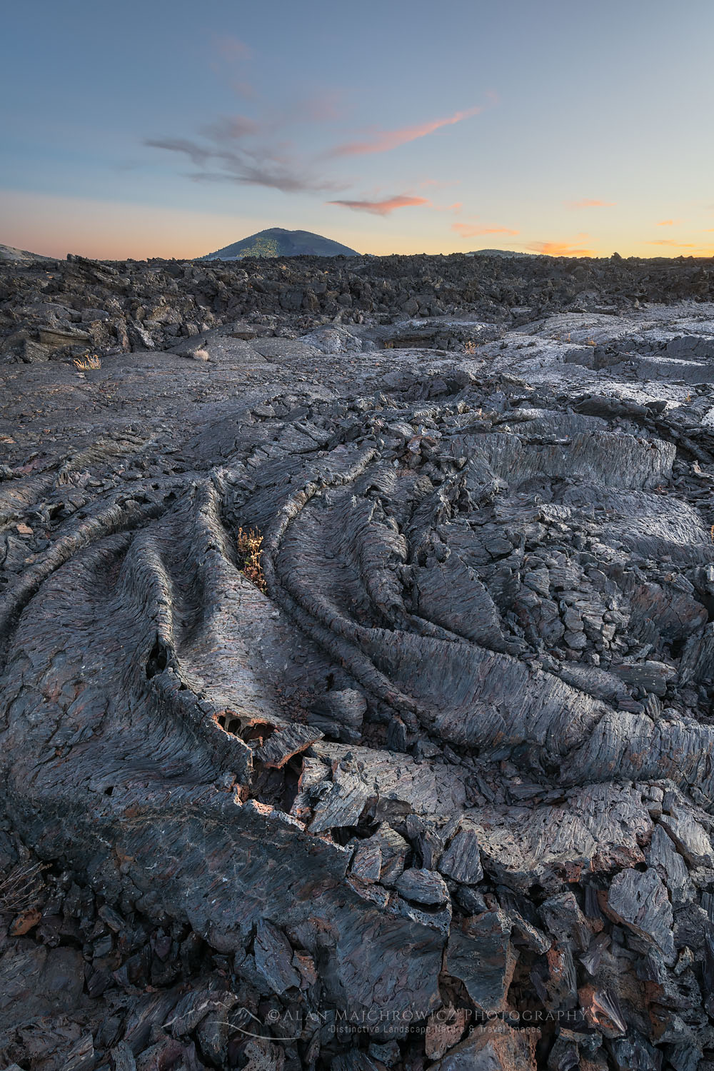 Twilight alpenglow over Blue Dragon Lava Flow, Craters of the Moon National Monument #73927