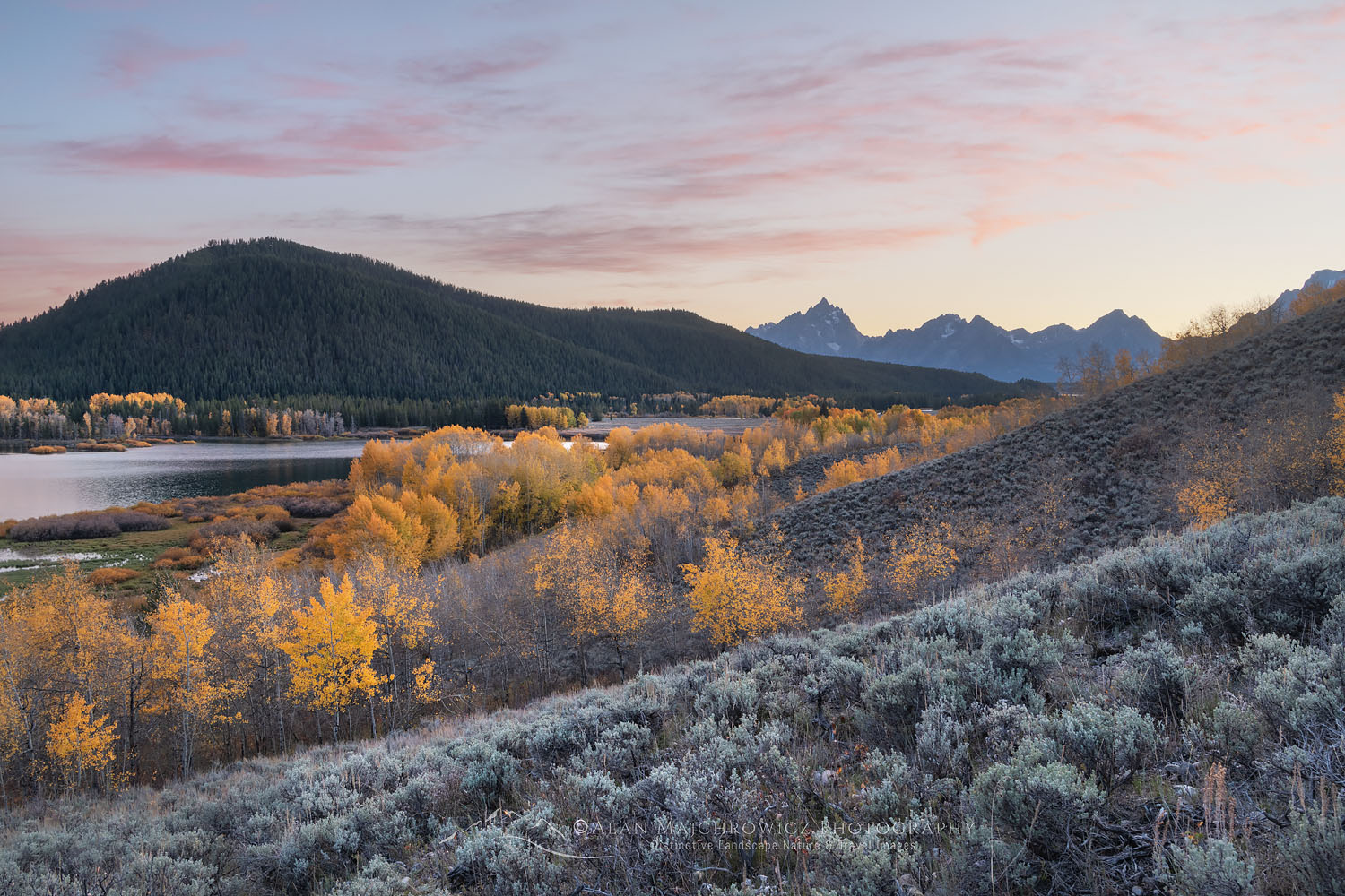 Autumn alpenglow over Oxbow Bend of the Snake River, Grand Teton National Park Wyoming #74240