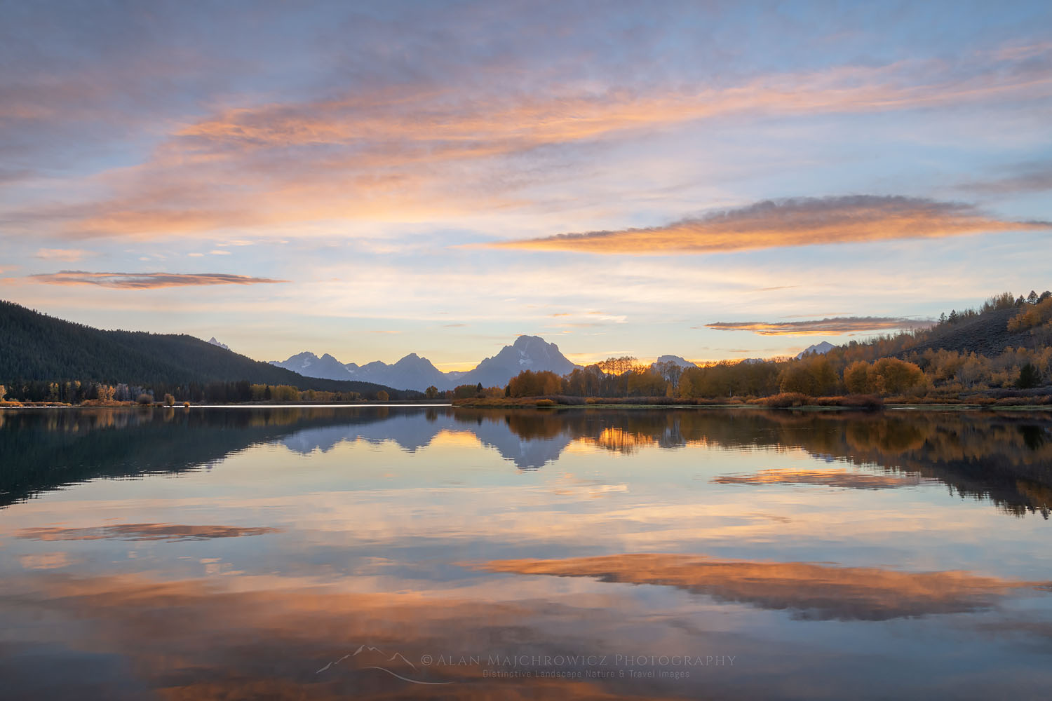 Evening alpenglow over Oxbow Bend of the Snake River Grand Teton National Park Wyoming #74095