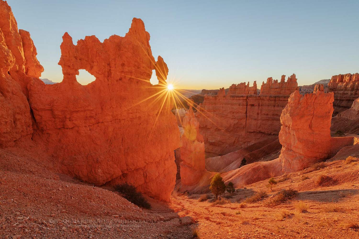 Sunrise among colorful hoodoos seen from below the canyon rim at Sunrise Point, Bryce Canyon National Park, Utah #76491
