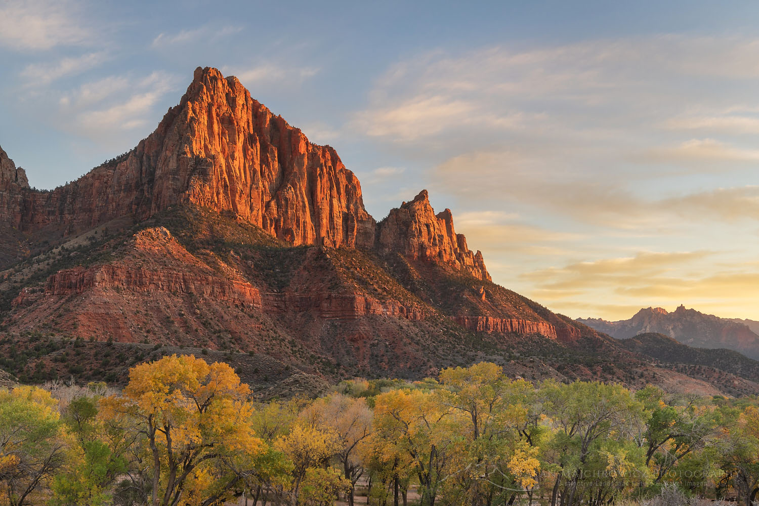 Autumn sunset on The Watchman Zion National Park